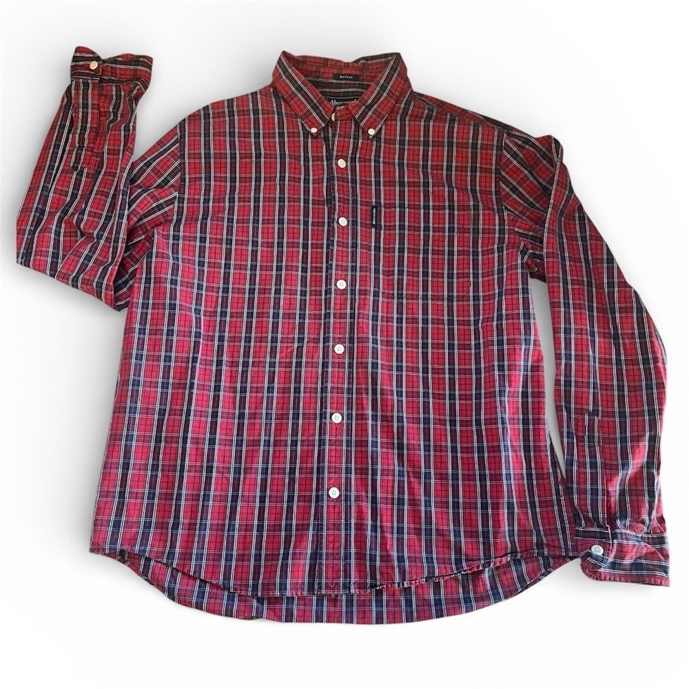 Abercrombie & Fitch Mens Muscle Fit Long Sleeve Plaid Button Down Shirt L Cotton - Picture 2 of 5